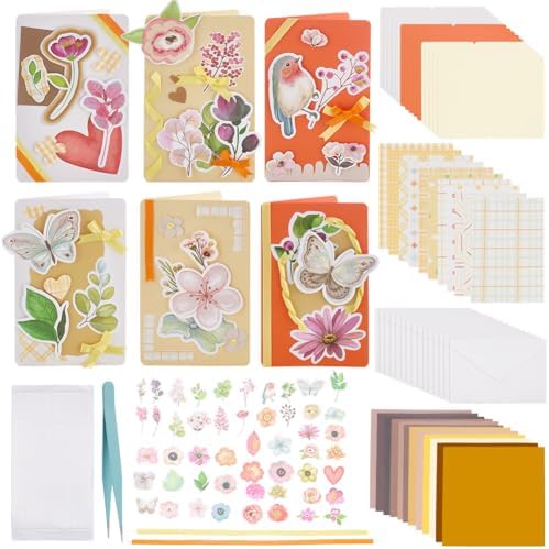 FREEBLOSS 15 Set Autumn Card Making Kit Garden Theme DIY Handmade Greeting Card Kit with Flower Stickers Envelopes Perfect for Creative Gift Cards for Birthday Wedding Congratulation by FreeandCreativeCraftsArt