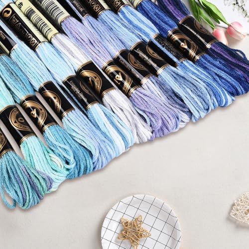 12 Skeins 105 Yards Blue Embroidery Thread Variegated Cross Stitch Floss Bulk 6 Ply Polyester Yarn Colorful Friendship Bracelet String for Sewing Making Needlecraft Knitting Stitching DIY - Image 3