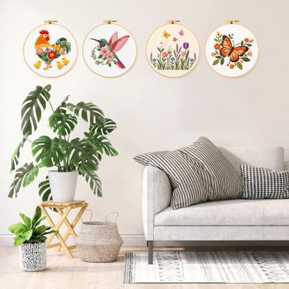 Zynlio Cardinal Embroidery Kits for Beginners with Bird Flower Pattern,Adults Starter Cross Stitch Kit DIY Needlepoint - Image 7