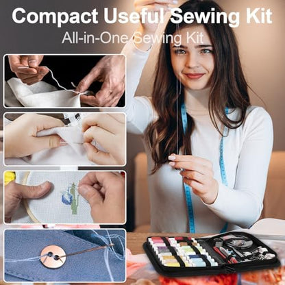 MIXCOOL Sewing Kit for Adults, Beginners, Needle and Thread Kit, Portable Sewing Supplies, Contains Thread, Scissor, Needles, (Blue, M) - Image 5
