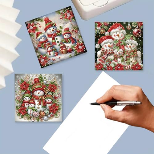 Diamond Art Christmas Cards Kit, 6PCS DIY Diamond Painting Christmas Cards with Envelopes, 5D Diamond Dot Greeting Cards for Adults, Xmas Card for Holiday Crafting Gifts (Xmas Snowman) - Image 3