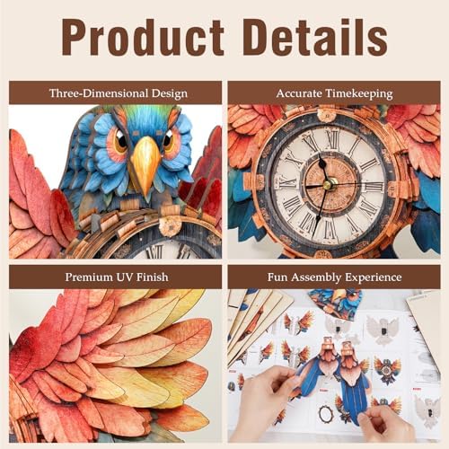 KAAYEE 3D Puzzles for Adults Parrot Clock Bird Wooden Puzzle DIY Craft - Image 2