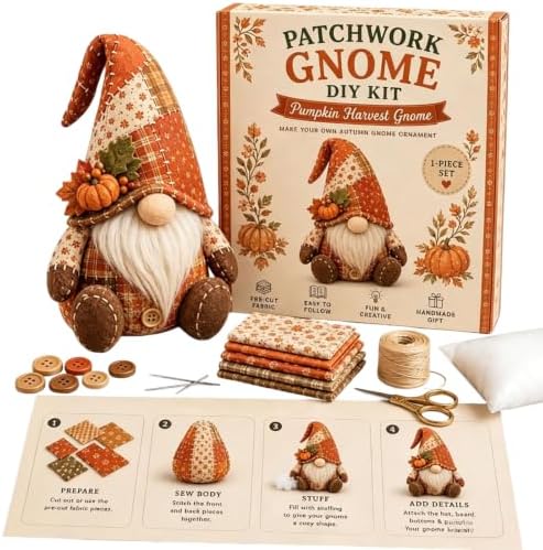 DIY Patchwork Gnome Kit, Christmas Cozy Gnome Sewing Craft Set, DIY Craft Set with Yarn & Tools for Adults & Beginners, Handmade Decor Ornament Gift & Home Decor for Craft Lovers (Orange) by Unknown