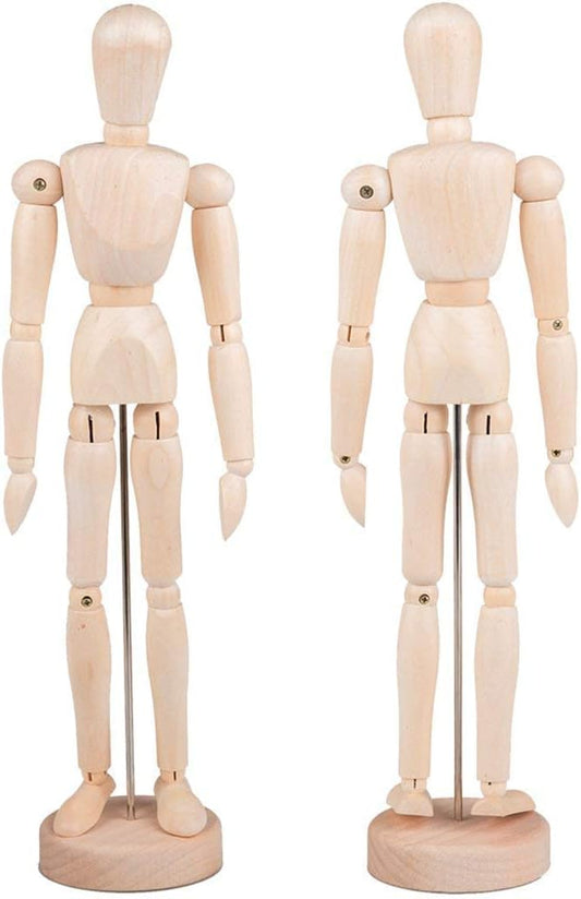 ZXZCTTC 2Pack 12 Inches Tall Wooden Mannequins of Men and Women Artist Mannequins with Stand Ornaments - Great for Painting or Tabletop Decoration