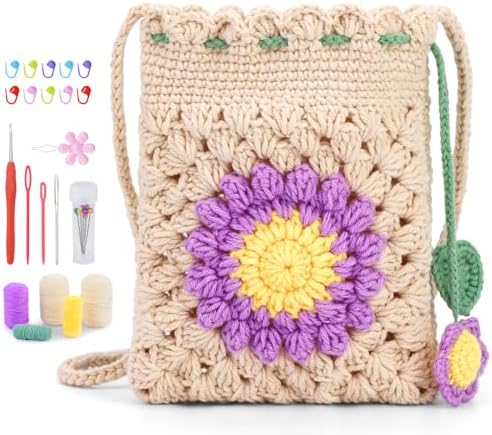 Fedmut Crocheted Starter Kit Phone Bag Crochet Kit with Yarn Hook for Adult by Fedmut
