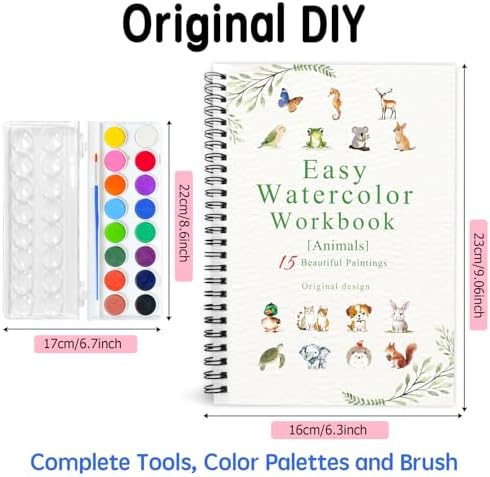 SLWBZ Watercolor Workbook Animals, 15 Different Patterns of Original DIY Designs, 16 Color Watercolor Paint Plates with Palette and Brush, Beginner-Friendly Watercolor Workbooks, Animals - Image 2