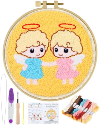 ERKOON Punch Needle Kit Beginners Adults, Zodiac Easy Embroidery Set for Starter Art Craft, Needling Punching Project with Patterns, Tools, Yarns, Hoop, Instruction (Gemini) by ERKOON