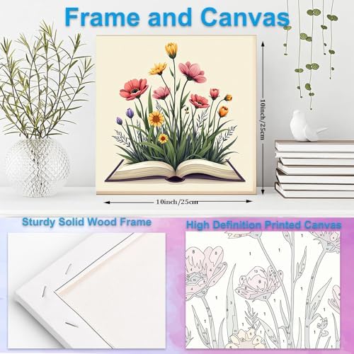 Artunion Framed Paint by Numbers Kit for Adults Beginners & Kids Ages 8-12,Books Easy Paint by Number with Frame,Flower Paint by Numbers Kit on Canvas 10 * 10 Inch Without Easel - Image 5