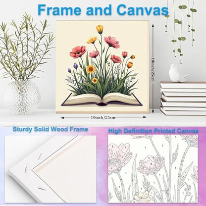 Artunion Framed Paint by Numbers Kit for Adults Beginners & Kids Ages 8-12,Books Easy Paint by Number with Frame,Flower Paint by Numbers Kit on Canvas 10 * 10 Inch Without Easel - Image 5