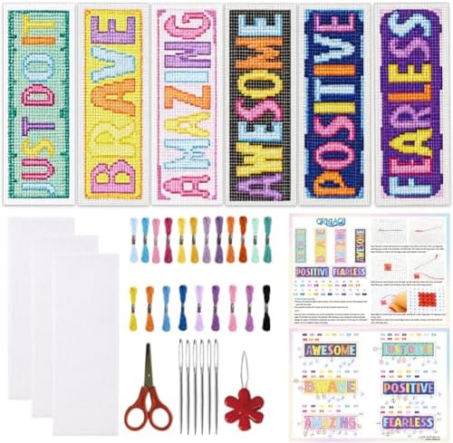 ORIGACH 6 Set Inspiring Words Cross Stitch Bookmark Kit for Beginner by ORIGACH