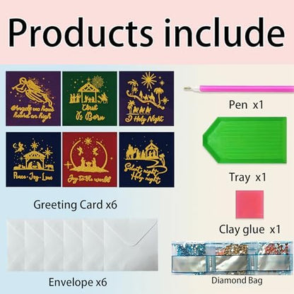 6 Pack Diamond Art Painting Christmas Nativity Jesus Faith Greeting Cards with Envelopes, DIY Card Making Kits for Adults, Diamond Art Postcards for Holiday Blessing - Image 3