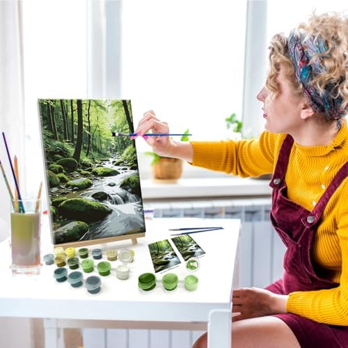 JOOZ Paint by Numbers Kit for Adults with Frame Landscape Paint by Number with Easel Forest Adult Paint by Number Kits Framed Canvas Tree Oil Painting Kits for Gift Home Wall Decor 8x12 Inch - Image 5