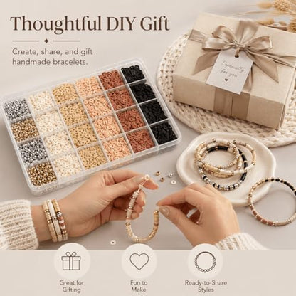 Believo Polymer Clay Beads Kit for Jewelry Crafting with Elastic Cord – Flat Heishi Beads & Spacer Pieces for Bracelets & Necklaces (Black & Coffee) - Image 5