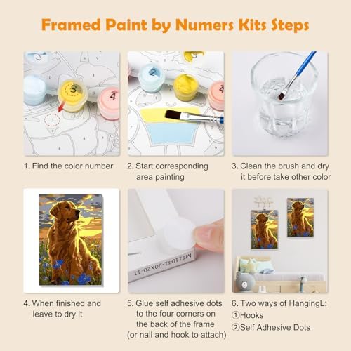 MOGTAA Paint by Numbers Kit for Adults with Frame, Dog Paint by Number Canvas, Flowers Scenery Paint by Numbers with Easel, DIY Animal Oil Painting Kit for Home Wall Decor 8 x 12 Inch - Image 6