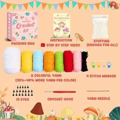 MAGIMUSE Crochet Kit for Beginners, Mushroom Family Crochet Craft Kit - Image 6