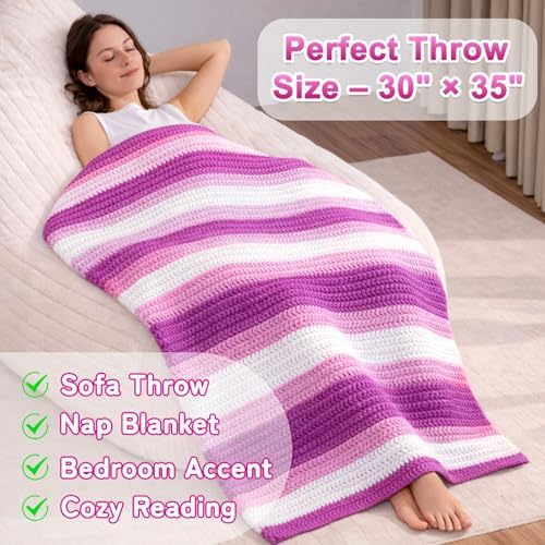 Reessy Crochet Blanket Kit for Adult Beginners, Purple Ombre Chenille Yarn - Image 2