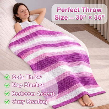 Reessy Crochet Blanket Kit for Adult Beginners, Purple Ombre Chenille Yarn - Image 2