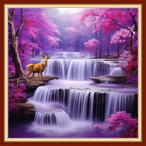 Joyhoor Stamped Cross Stitch Kits for Beginners, Needlepoint Kits for Adults, 11CT Counted Embroidery Kits-Enchanting Waterfall 18x18 inchs by JoyhoorCrossStitchKits