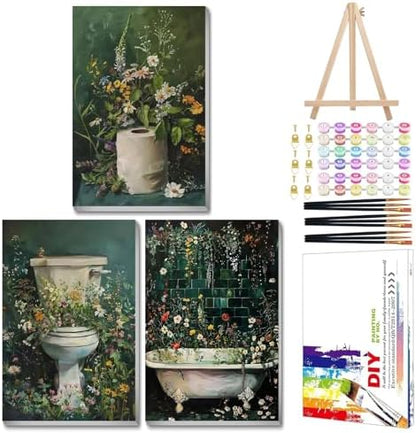 Mandun Bathroom Paint by Numbers Kit for Adults, 3 Pack, 7.8x11.8 inch by MANDUN