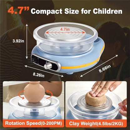 Funspire Pottery Wheel for Kids,mini Pottery Wheel for Children and Beginners - 4.7-inch Electric Pottery Wheel with Adjustable Speed, Low Noise, Precise Control, Includes 16 Pottery Tools - Image 5