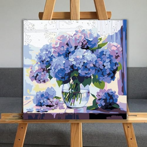 JUJUHOOD Hydrangeas Flowers Paint by Numbers Kit for Adults Beginner & Kids Ages 8-12, Purple Flower Paint by Number Without Easel, Simple Paint by Numbers for Gift Home Wall Decor (10x10Inch) - Image 5