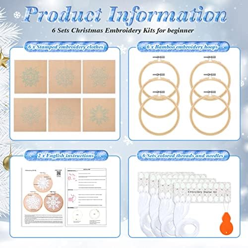 Roowest 6 Sets Christmas Embroidery Kits Snowflake Ornament DIY,Tan - Image 3