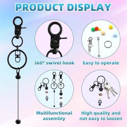 80 Pcs Beadable Keychains Bulk Kit – DIY Keychain Making Supplies with Metal Blanks for Crafts, Jewelry, Charms, Custom Projects – Blank Chain Bars for Beaded Keychain Design (Black) - Image 3
