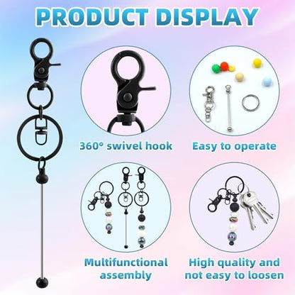 80 Pcs Beadable Keychains Bulk Kit – DIY Keychain Making Supplies with Metal Blanks for Crafts, Jewelry, Charms, Custom Projects – Blank Chain Bars for Beaded Keychain Design (Black) - Image 3
