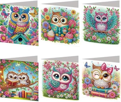 6pcs DIY Diamond Art Greeting Cards Kit with Envelopes&Tools - Create Your Own Sparkling Birthday, Thank You, Holiday Cards for Adults & Beginners(Flower Owl) by Unknown