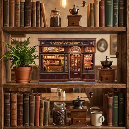 Fsolis Book Nook Kit - 3D Wooden Puzzles for Adults (Corner Coffee Shop) - Image 6
