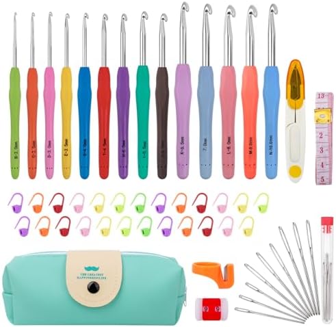 Crochet Hooks 14 Sizes Crochet Hook Set, 53 Pack Yarn Crochet Kit for Beginners, Knitting Needles with Ergonomic Handles for Arthritic Hands, Crochet Needle Kit with Blue Case for Crocheters by MECHEER