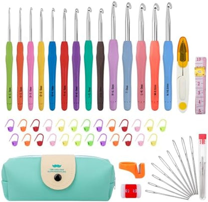 Crochet Hooks 14 Sizes Crochet Hook Set, 53 Pack Yarn Crochet Kit for Beginners, Knitting Needles with Ergonomic Handles for Arthritic Hands, Crochet Needle Kit with Blue Case for Crocheters by MECHEER