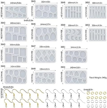 54 Pcs Epoxy Resin Jewelry Molds for Beginners, Moldes De Silicona para Resina for Earrings Pendants Necklaces Keychains Making, Variety Silicone Casting Mould with Hole for Boho Art Crafts - Image 6