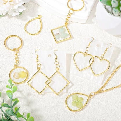 Gartful Open Bezels for Resin Jewelry Making, Smooth Hollow Frame Pendants with 100PCS Jump Rings, Craft Bezels for Necklace, Earrings, Craft Supplies, 4 Styles(Round, Heart, Square, Teardrops) - Image 6