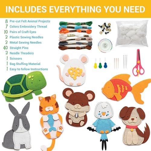 Craftorama Sewing Kit for Kids, Fun and Educational Pets Craft Set for Boys and Girls Age 7-12, Sew Your Own Felt Animals Craft Kit for Beginners, 165 Piece Set - Image 2