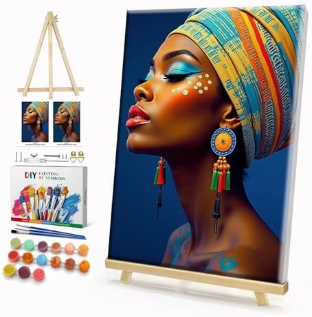HeeBenor Framed Paint by Numbers Kit for Adults, Black Women, 8x12 Inch by HeeBenor