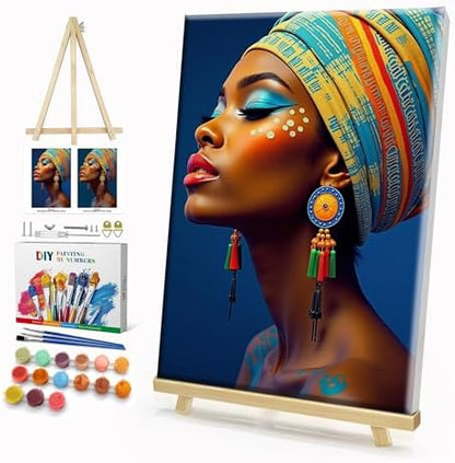 HeeBenor Framed Paint by Numbers Kit for Adults, Black Women, 8x12 Inch by HeeBenor