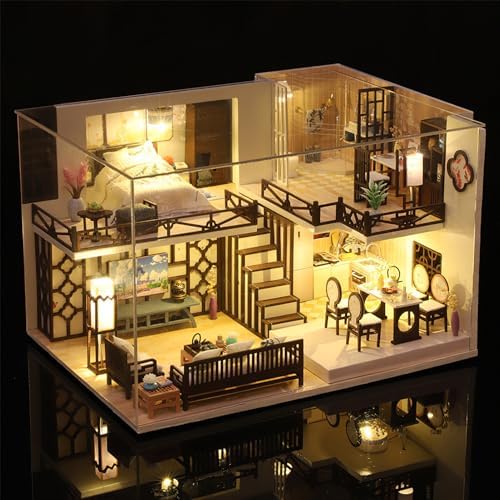 Miniature House Kit for Adult,Mini House Building Kit with, DIY Miniature Kit for Adults, Wooden Mini Dollhouse Kit for Birthday Christmas M033-B by Unknown