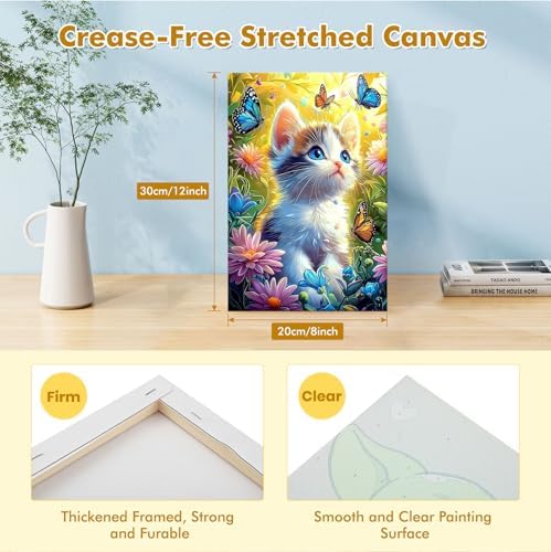Bowetile Framed Paint by Numbers Cat for Adults Beginners, Adults' Paint-by-Number Cat Kits, Easy Adult Paint by Number Kits on Canvas, Acrylic Animals Number Painting for Home Decor, 8x12in - Image 3