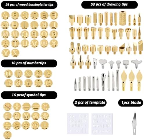111 Pcs Wood Burning Tips and Stencils Kit,Wood Burning Letters, Numbers, Shapes and Symbols Tips for Pyrography Pen,DIY Embossing,Carving,Personalizing Crafts for Adults(Different Shape) - Image 3