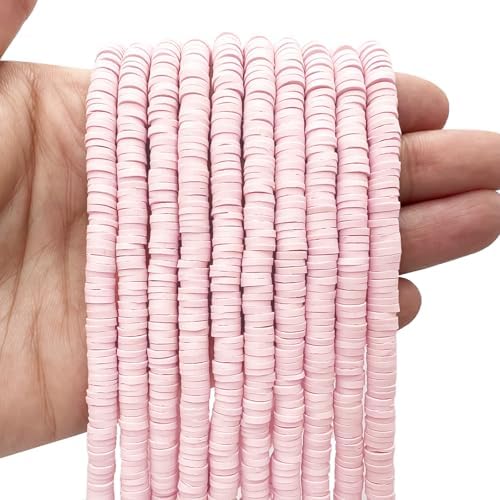 3600 PCS 10 Strands Polymer Clay Beads for Jewelry Making, Vinyl Heishi Beads 6mm for Surfer Bracelets Necklace Making (Pale Pink) by MIIIM
