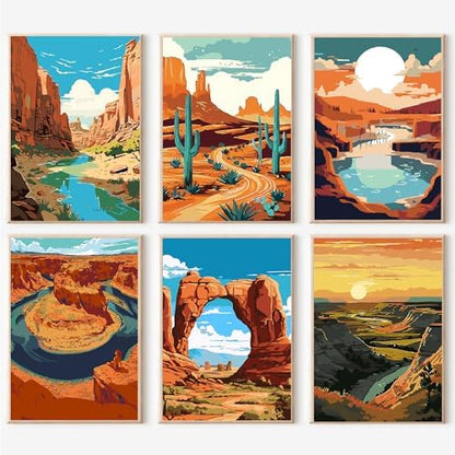 cupmod 6 Packs National Park Paint by Numers Kit for Adults,Landscape Painting by Number Kits on Canvas Without Frame,Landscape Adult Paint by Number Kits for Home Wall Decor 9.8x13.8inch by Cupmod