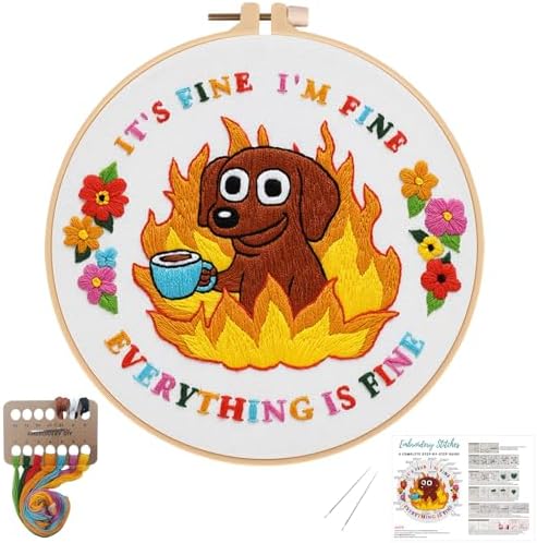 Nuberlic Cute Dog Embroidery Kits for Beginner Adults Cross Stitch Kit with Funny Animal Pattern Include Cloth Hoops Threads Needles by Nuberlic