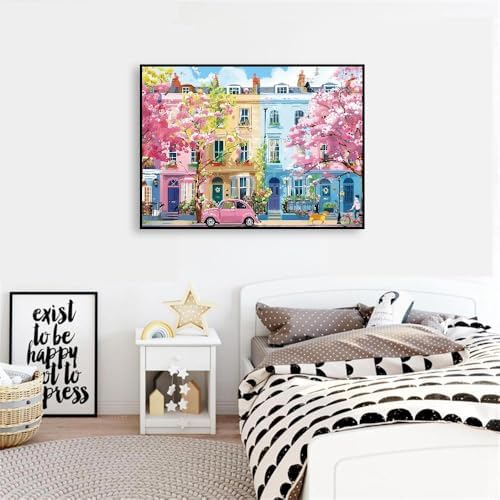 Clendo Paint by Numbers Kit for Adults Beginners, Spring Street Adult Paint by Numbers on Canvas, Acrylic Painting Crafts for Home Decor (16x20inch) - Image 4