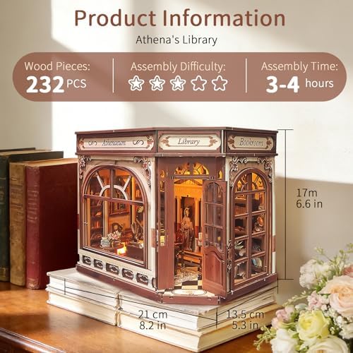 BELEEV Book Nook Kit for Adult and Teens,3D Wooden Puzzle(Athena's Library) - Image 3