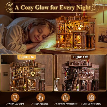 DIY Miniature House Kit for Adults, Tiny Dollhouse Book Nook Kit Bookshelf Crafts Decor, 3D Wooden Puzzle, Gifts for Family Friends Adults Teens, Dream Book Loft - Image 4