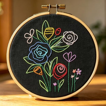 Flowers Embroidery Kits for Adults Beginners, Embroidery Starters Kit, Floral Stamped Cross Stitch Kits Needlepoint Kits for for Beginners Adults Valentine's Day Gifts, Embroidery Hoop, Video Tutorial - Image 6