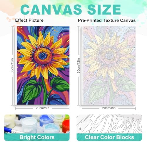 Framed Paint by Numbers Kit for Adults, Colorful Sunflower, 8 x 12 Inch - Image 3