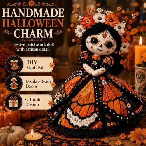 Day of the Dead Patchwork Doll DIY Kit, Halloween Sewing Craft Kit (A.) - Image 2