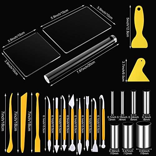 Honoson 23 Pcs Clay Sculpting Tools Set with Roller Cutters,Yellow - Image 3